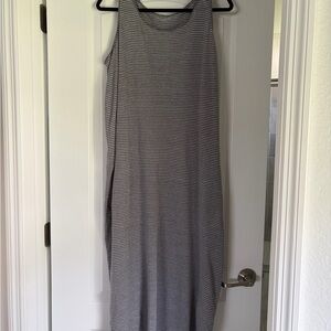 Eileen Fisher Gray and White Striped Maxi Dress Organic Linen